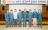 생산관리과 알뜰분임조 최우수상 영예 지난 7월 18일 본관 지하 강당에서 2002년도 상반기 생산본부 품질분임조 경진대회가 열렸다. 이날 경진대회에는 4개 분임조가 참가하여 열띤 경합을 벌였는데, 영예의 최우수상에는 광양 250톤 전로 Knuckle 연와 포장방법 변경으로 원가절감 및 안전사고 예방을 발표한 생산관리과 알뜰분임조가 차지하였다.
