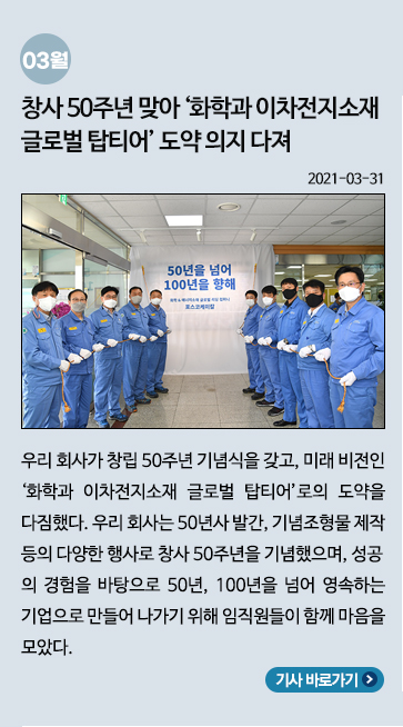 창사 50주년 맞아 ‘화학과 이차전지소재 글로벌 탑티어’ 도약 의지 다져