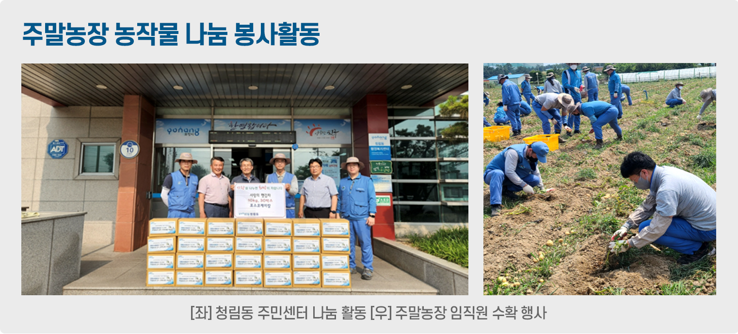 [좌]청림동 주민센터 나눔 활동 [우]주말농장 임직원 수확 행사