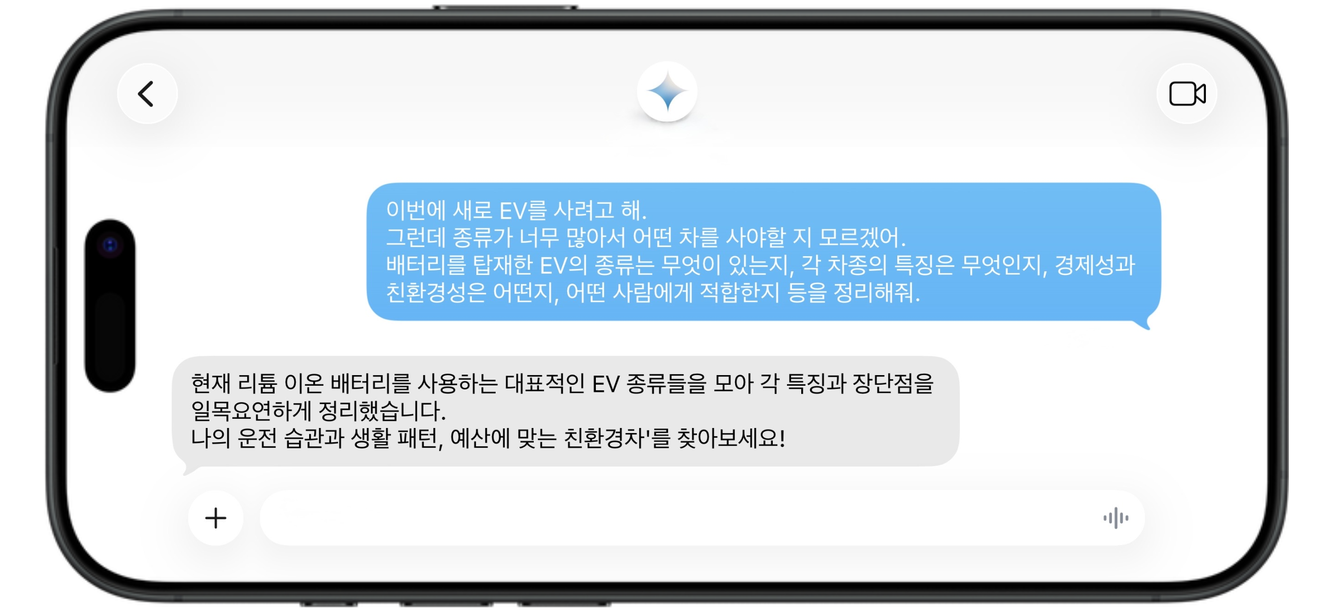 Q. 이번에새로 EV를 사려고 해. 그런데 종류가 너무 많아서 어떤 차를 사야할 지 모르겠어. 배터리를 탑재한 EV의 종류는 무엇이 있는지, 각 차종의 특징은 무엇인지, 경제성과 친환경성은 어떤지, 어떤 사람에게 적합한지 등을 정리해줘. / A. 현재 리튬 이온 배터리를 사용하는 대표적인 EV 종류들을 모아 각 특징과 장단점을 일목요연하게 정리했습니다. 나의 운전 습관과 생활 패턴, 예산에 맞는 친환경차를 찾아보세요!